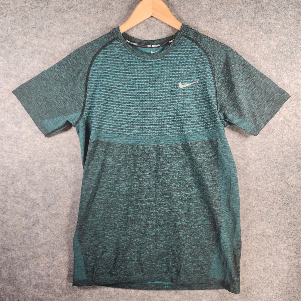 Nike Running Dri-FIT Shirt Womens Medium Teal Black Space Dye Short Sleeve Top